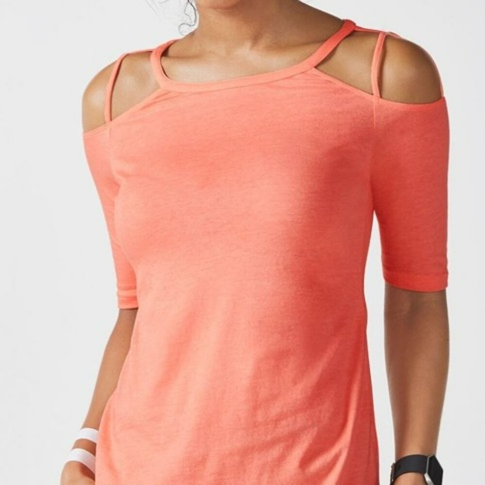 Fabletics Sunburst Coral Tee Short Sleeve Women M soft jersey fabric activewear